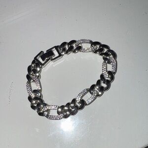 Silver Pavé Cuban Link Bracelet